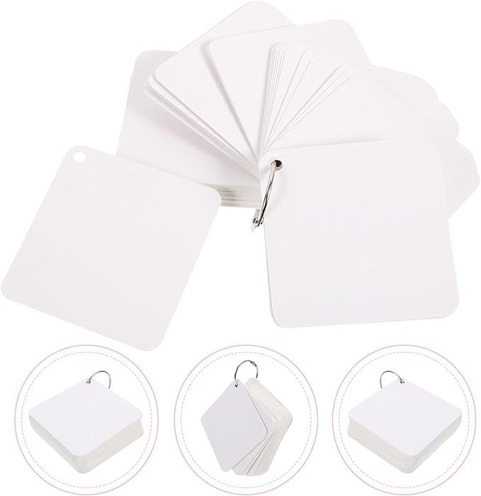 Generic Blank Flash Cards with Binder Rings, 200 Pre-Hole Punched White Index Cards 10X10Cm Multipurpose Notecards for Studying, Note Taking, and DIY Organization