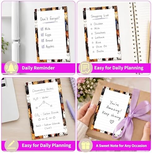 Lined Sticky Notes 4x6 in, 2 Pack Large Cute Notepads with Lines Self-Stick Note Pad, Funny Memo Pads Strong Adhesive for Office, Home Cute Colorful Cats