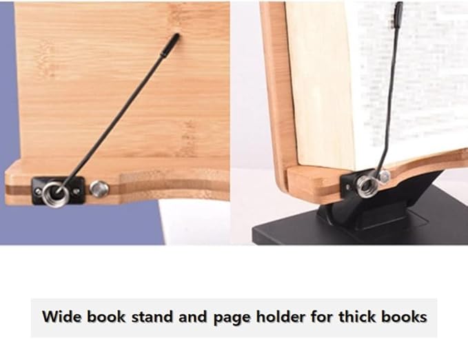 RD150 Wooden Book Stand Reading Rest Bookrest Cookbook Laptop Holder for Textbook Music Score Desk Laptop Height Adjustable 270° Angle Adjustable White (Black)