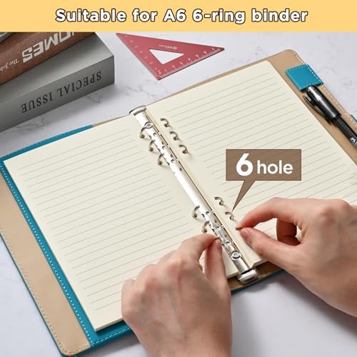 Beige A6 6-Hole Lined Loose Leaf Refill Paper-Fits A6 6-Ring Binder, 100GSM Thick No Bleed-through Sheets, Double Sided Writing for Fountain Pen & Gel Pen