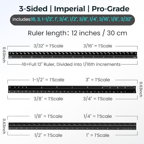 12 Inch Aluminum Architectural Scale Ruler, Aluminum Architect Ruler