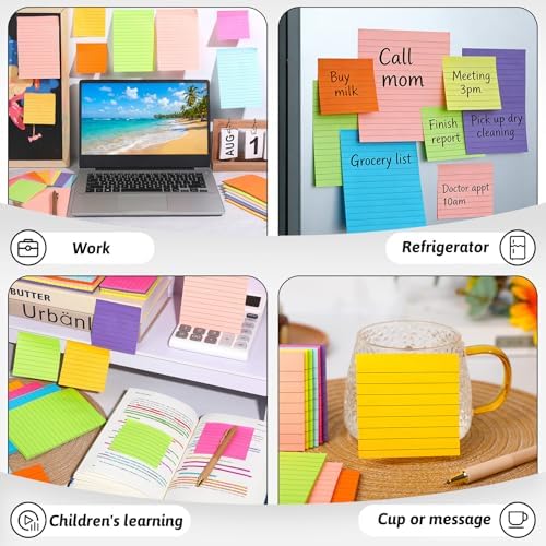 18 Pack Lined Sticky Notes 4x6 & 3x3 Note Pad for Office, School, Meeting