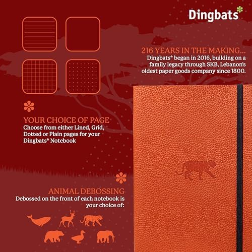 Dingbats* Wildlife Lined Writing Journal Notebook A5 - Vegan Leather Softcover - Ideal for Work, Travel - Pocket, Elastic Closure, & Bookmark