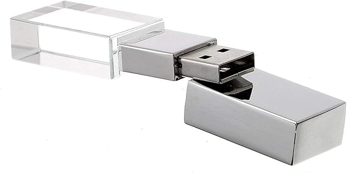 New Crystal Transparent Rectangle Genuine USB Flash Drive 3.0 LED Lighting Memory Stick Birthday Wedding Gift Pen Drive,Silver (16GB)