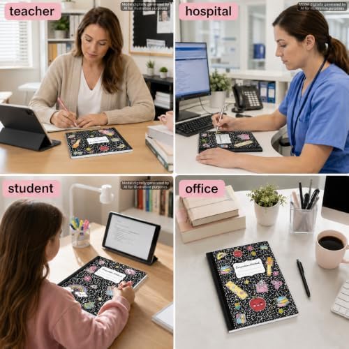 8 Pack Black Marble Composition Notebooks College Ruled 9-3/4 x 7-1/2''