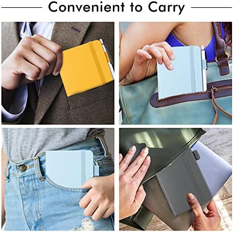 feela Pocket Notebook Journals, Mini Cute Small Hardcover College Ruled Notepad Office School Supplies, with 3 Black Pens, 3.5”x 5.5”, 3 Pack, A6, Solid Colors, Gray, Yellow, Light Blue