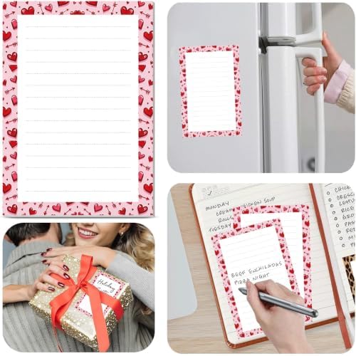 2 Pack Lined Sticky Notes 4x6 in, Cute Self-Stick Notepads with Lines, Large Memo Pads Strong Adhesive for Office, Home Red Pink Heart