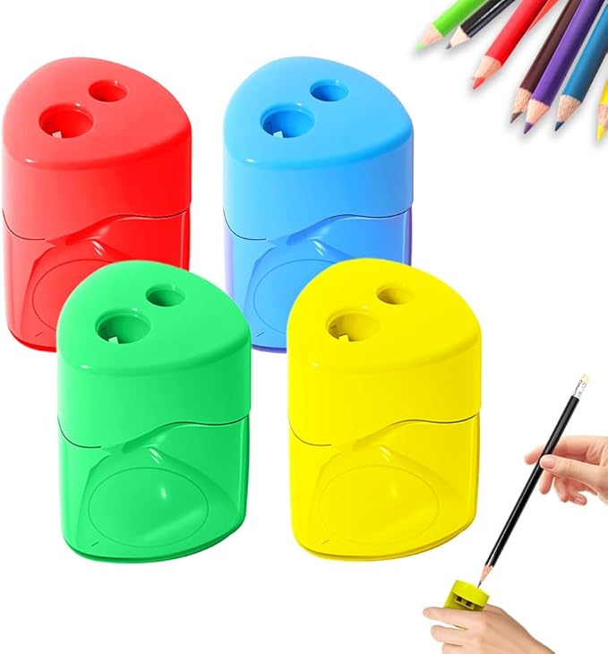 Pencil Sharpeners with Lid, Pencil Sharpeners Manual, Colored Handheld Sharpener Suitable for Kids Adults Students School Class Home Office (4pcs Triangle)