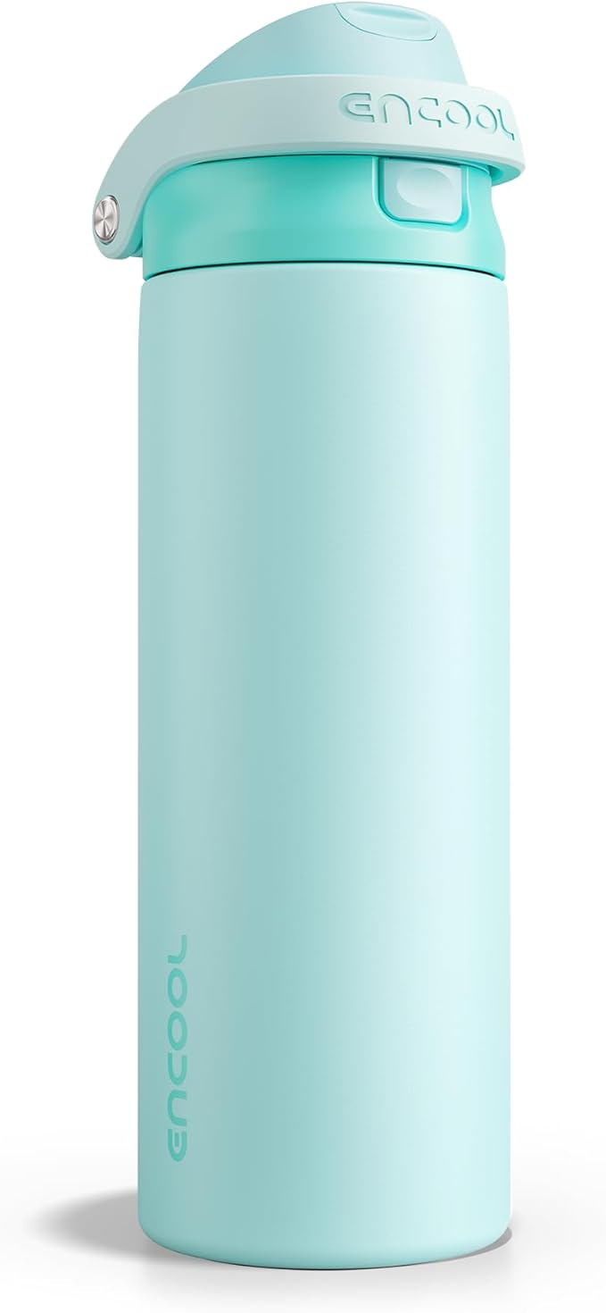 ENCOOL Leakproof Insulated Water Bottle with Straw Dual-Sip Water Bottle Bag-Safe Design for Work, Commute & Gym – Keeps Drinks Cold All Day, 24 oz, Ice Blue