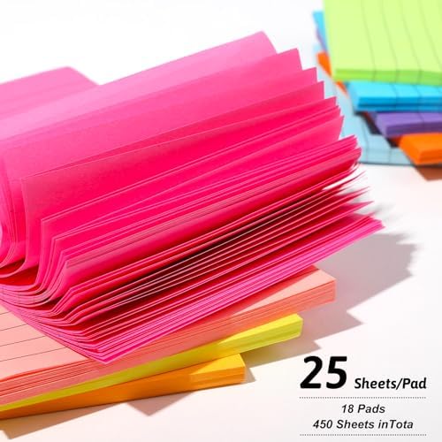 18 Pack Lined Sticky Notes 4x6 & 3x3 Note Pad for Office, School, Meeting