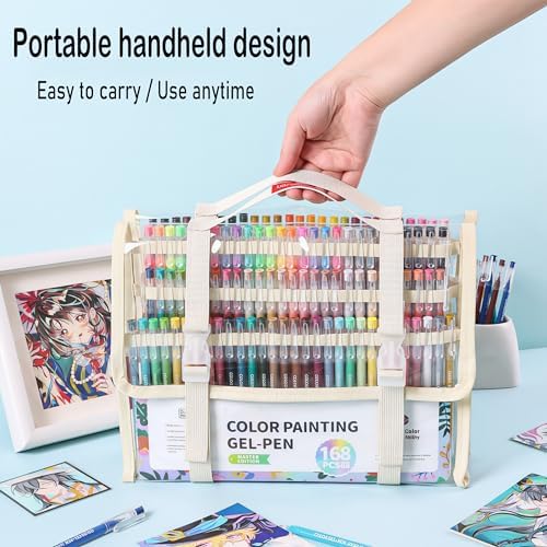 168 Colored Gel Pens Set, 0.6mm Fine Point for Black Paper & White Paper, Pens for Journaling, Adult Coloring Books, Bible, Drawing, Note Taking, Art & Journaling Supplies