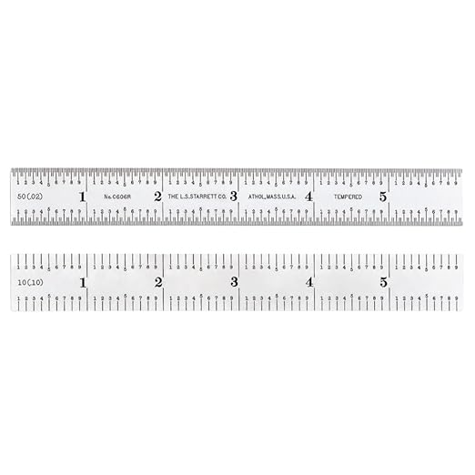 Starrett Spring Tempered Steel Rule with Satin Chrome Finish, Quick Reading and Inch Graduation - 6" Length, 6R Graduation Type, 3/64" Thickness - C606R-6