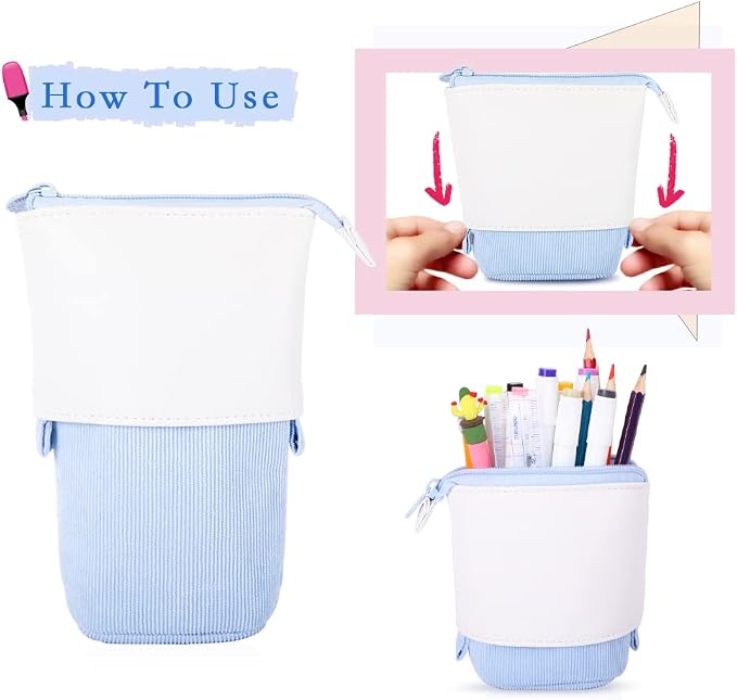 Oyachic Stand up Pencil Case Standing Pencil Holder Transformer Pencil Pouch Telescopic Pen Bag Cute Makeup Bag Cosmetic Organizer Bag Box for Women