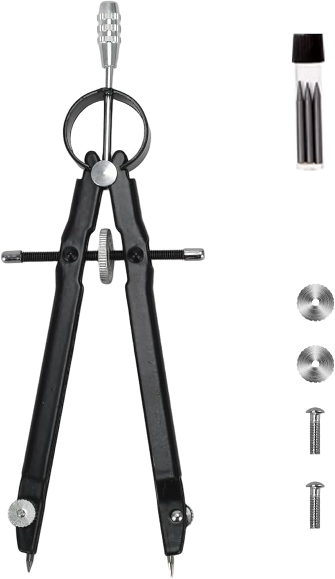 Compass for Geometry, Metal Compass with Extra Refills Compass Drawing Tool for Students Drafting Compass Back to School Supplies (Black 1pc)