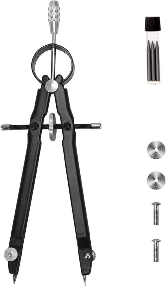 Compass for Geometry, Metal Compass with Extra Refills Compass Drawing Tool for Students Drafting Compass Back to School Supplies (Black 1pc)