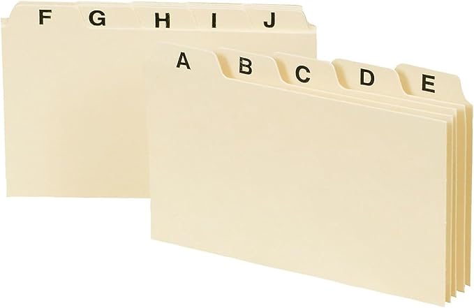 Smead Card Guide, Plain 1/5-Cut Tab (A-Z), 5" W x 3" H, Manila, 25 per Set (55076)
