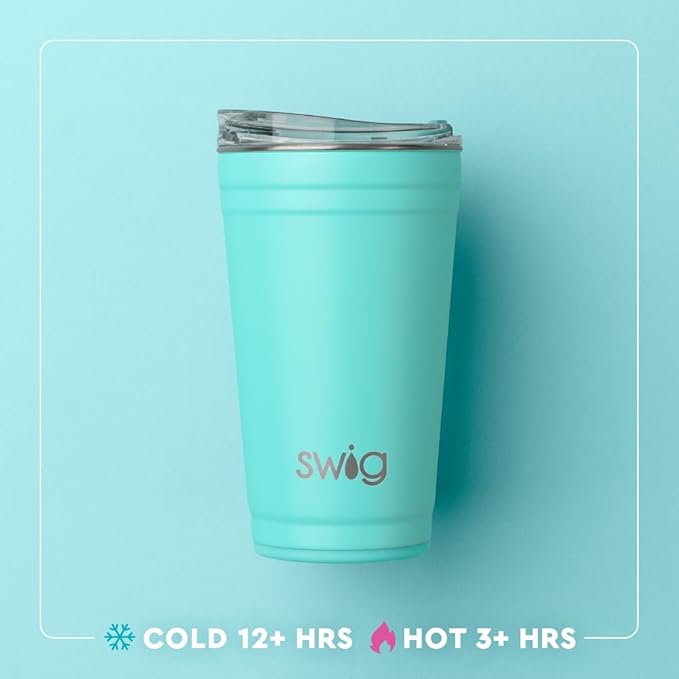 Swig Life 24oz Party Cup, Stackable Insulated Travel Coffee Tumbler with EZ Slider Lid, Cup Holder Friendly, Stainless Steel 24 oz Tumbler, Reusable Coffee Mug (Shimmer Bubblegum)