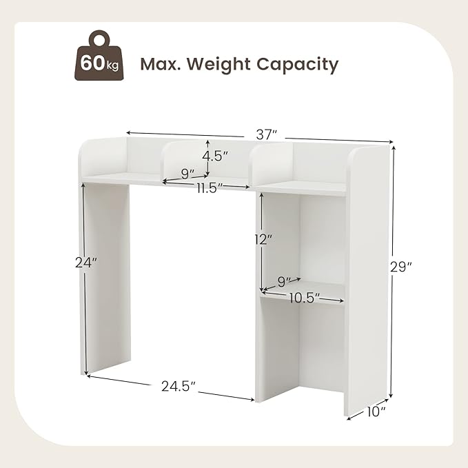 Giantex Desktop Bookshelf, Wood Desk Hutch Organizer for 27 Inch Computer Monitor, Countertop Storage Display Rack with 5 Shelves, Multipurpose Desktop Shelf Bookcase for Dorm Office Home, White