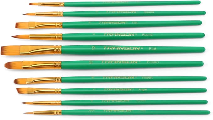 Transon 20pcs Artist Painting Brush Set for Acrylic Watercolor Gouache Hobby Craft Face Rock Painting Black and Green Color