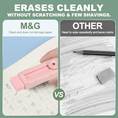 M&G 8 Pack Erasers, Pink Sliding Retractable Eraser Push Pull Cute Pencil Erasers Soft Large Easy to Clean with Plastic Sleeve for Sketching Drawing Artists Teacher Pencils, Pink