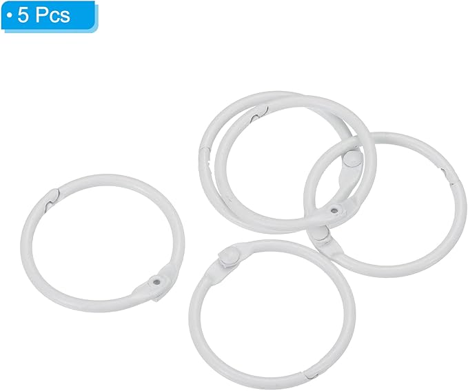 PATIKIL Loose Leaf Binder Rings 1 Inch, 5 Pack Metal Flash Card Book Binding Rings for Key Chain Index Card Scrapbooks, White