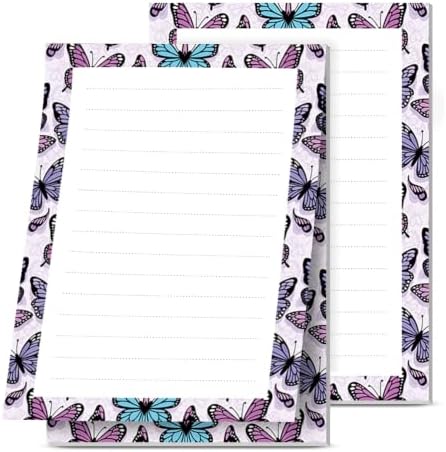 2 Pack Lined Sticky Notes 4x6 in, Cute Self-Stick Notepads with Lines, Large Memo Pads Strong Adhesive for Office, Home Purple Cute Butterfly