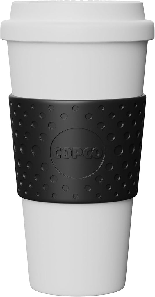 Copco Acadia 16oz Travel Mug, Black | Double Wall Insulated Tumbler | Non-Slip Sleeve and BPA-Free | Microwave & Dishwasher Safe | Reusable Plastic Travel Coffee Mug