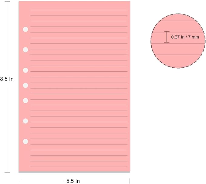 7-Hole Lined Refills Paper, A5 Filler Paper for Planner Inserts, A5 Loose Leaf Paper, 5 Colors(20 Sheets/C), 100 Sheets/200 Pages, College Ruled, 5.5 X 8.5 Inch