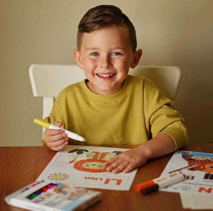 NuFun Activities Mess Free Coloring Set - Animals of The Alphabet, Kids Create No Mess Wonders with Special Coloring Paper, Gift for Toddlers and Kids, 26 Preprinted Pages and 8 Markers