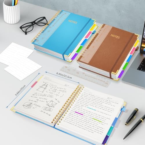 Hardcover Spiral Notebook Journal, 8"x10" Large B5 Notebooks with Removable Dividers Tab, 300 Pages Leather 5 Subject Notebook College Ruled, Lined Journal for Women Work School Note Taking, Lake Blue