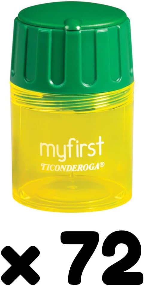 Ticonderoga My First Pencil Sharpener, 1 Hole, Large Barrel, Yellow/Green, Pack of 72