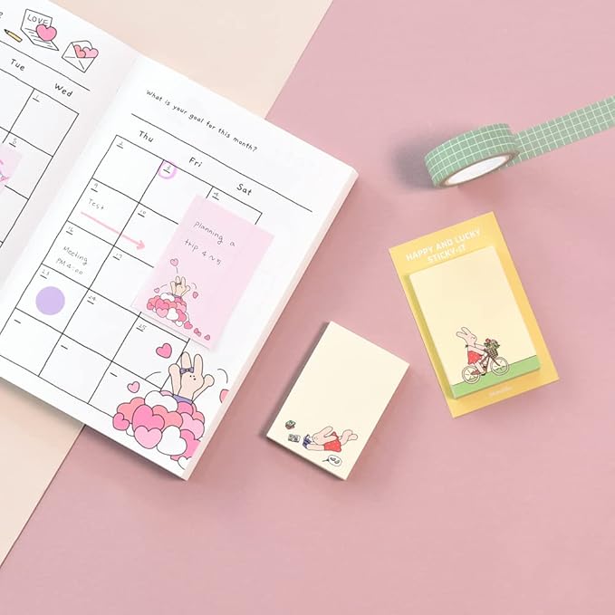 Monolike Happy and Lucky Sticky-it - 6p Set Self-Adhesive Memo Pad 50 Sheets
