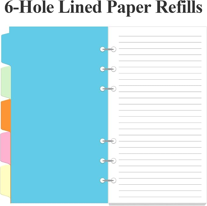 (2-Pack) A6 Lined Paper Refills for Filofax Personal Binder Planner - 160 Sheets/320 Pages Paper with 5 Colorful Binder Dividers, 3.75" x 6.75"