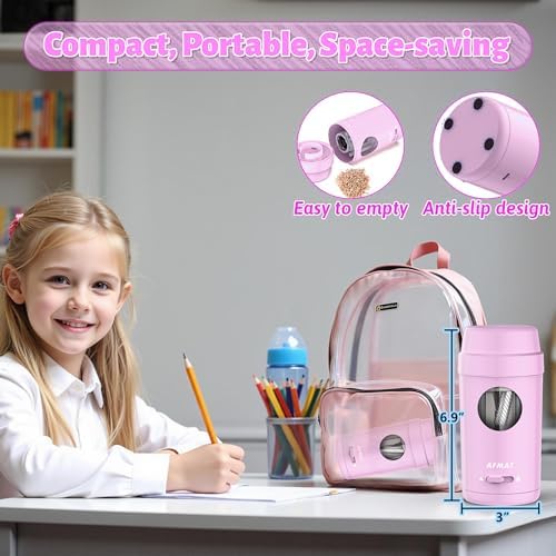 AFMAT Electric Pencil Sharpener, Auto in & Out, Fully Automatic Pencil Sharpener for Colored Pencils, Rechargeable Hands-Free Sharpeners for φ7-8mm Pencils, Good for Classroom/Home PSX8(Light Purple)