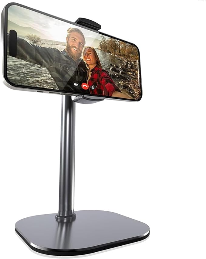 COOPER ChatStand, Adjustable Cell Phone Stand for Desk, Phone Stand for Recording, iPhone Holder for Filming, Small Tripod for iPhone, Fits Samsung, Android Smartphones, (Metallic Gray)