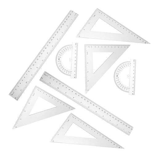 NUOBESTY 2Sets Clear Ruler Set Geometry Ruler and Protractor Kit Transparent Triangular Drafting Tools for Math Teaching and Drawing Lightweight and Portable