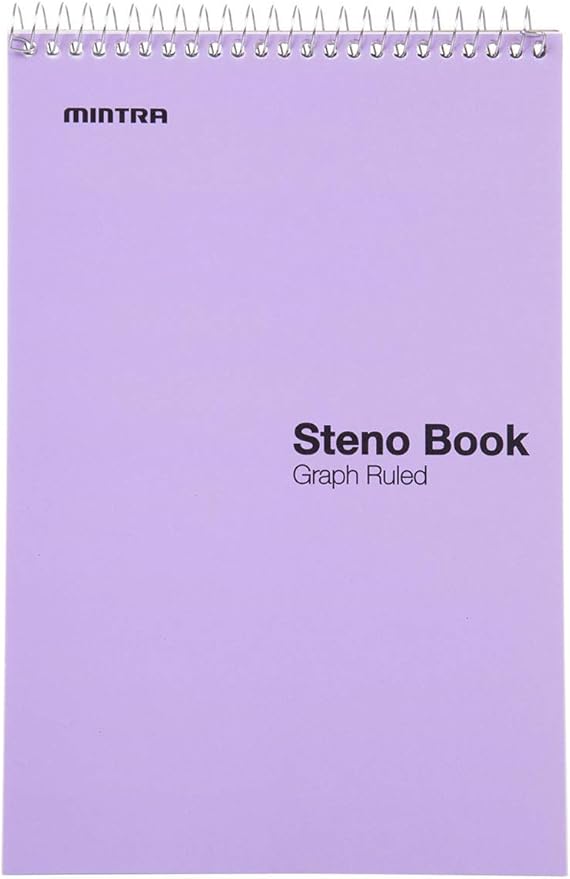 Mintra Office Steno Books Set - Top-Spiral Bound, Graph Ruled, 70 White Sheets, Poly Pastel Color Covered Notebooks for Office, Professional, School & Work, Note-taking, Writing Pads, 6"x9", 4 Pack
