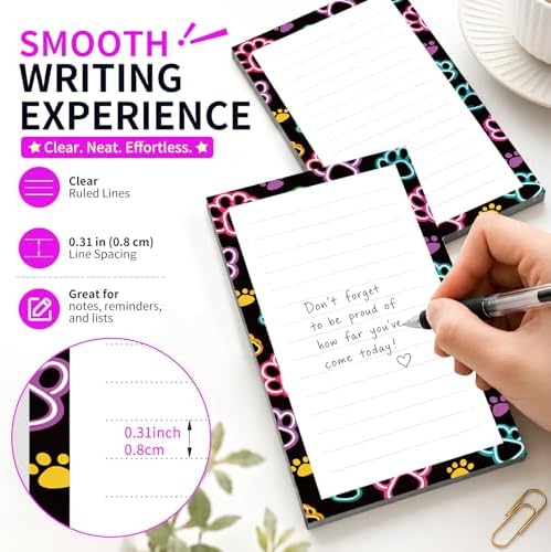 Lined Sticky Notes 4x6 in, 2 Pack Large Cute Notepads with Lines Self-Stick Note Pad, Funny Memo Pads Strong Adhesive for Office, Home Cute Colorful Dog Paws