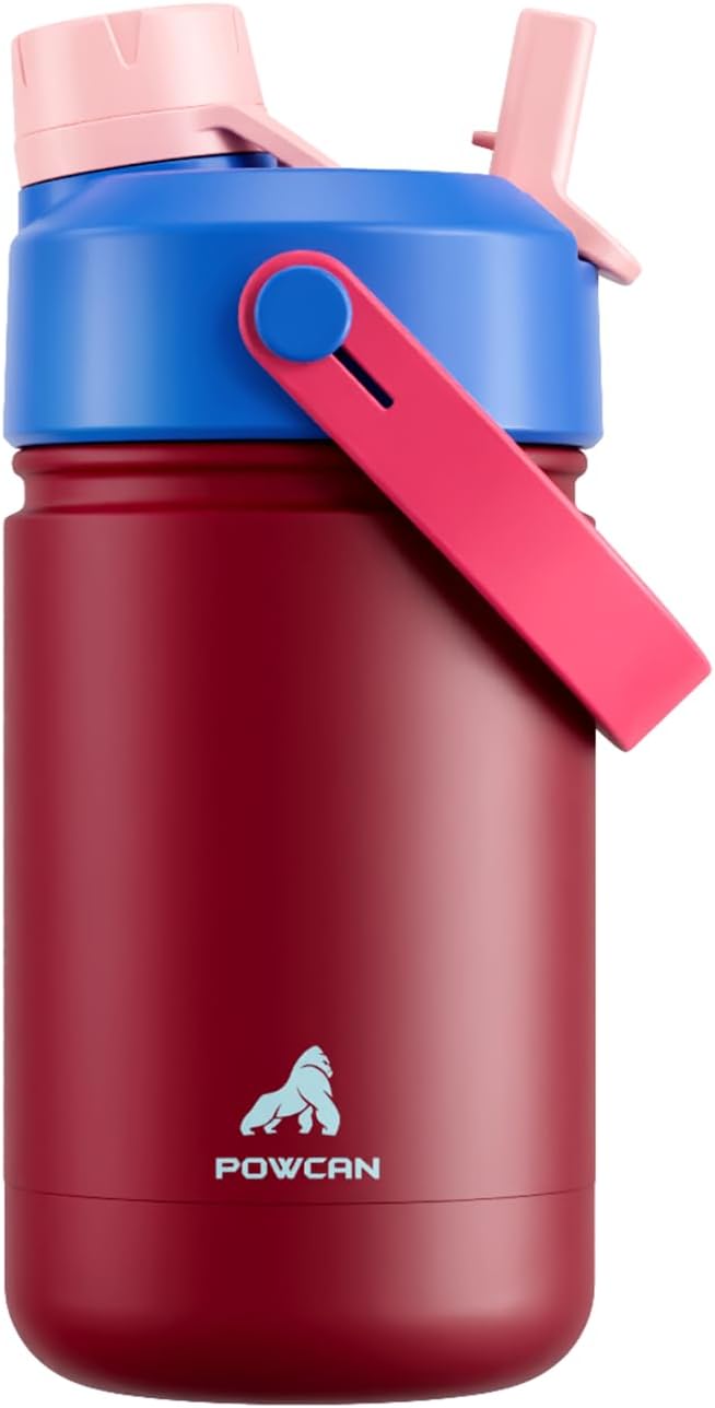 12 oz Kids Stainless Steel Water Bottle: Leakproof, BPA-Free, Keep Cold 24H, Easy Clean, Cupholder Friendly, Insulated Cup with Straw Spout Lid for School, Travel, Gift for Boys Girls (Petal Bridge)