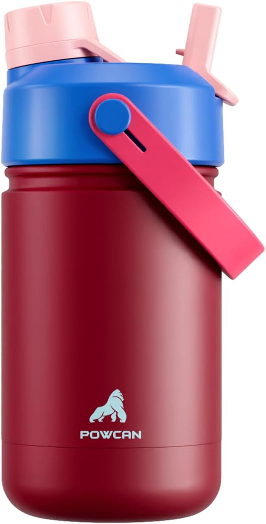 12 oz Kids Stainless Steel Water Bottle: Leakproof, BPA-Free, Keep Cold 24H, Easy Clean, Cupholder Friendly, Insulated Cup with Straw Spout Lid for School, Travel, Gift for Boys Girls (Petal Bridge)
