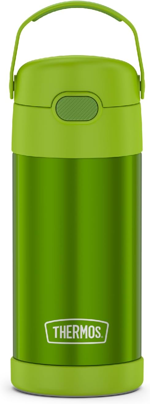 THERMOS FUNTAINER Water Bottle with Straw - 12 Ounce - Kids Stainless Steel Vacuum Insulated Water Bottle with Lid, Lime