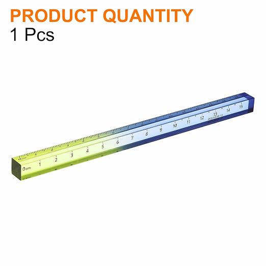 HARFINGTON Acrylic Clear Straight Rulers 15cm Metric Transparent Gradient Three-Dimensional Plastic Ruler Square Cube Measuring Tool for Classroom Office, Blue-Yellow