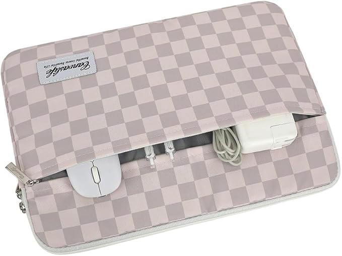 Canvaslife Neutral Checker Pattern Laptop Sleeve 15 Inch 15.6 Inch Waterproof Shockproof Laptop Bag Case with Front Pocket