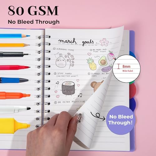 Spiral Notebook with Dividers & Tabs ,5 Subject Notebook,5x7,Violet