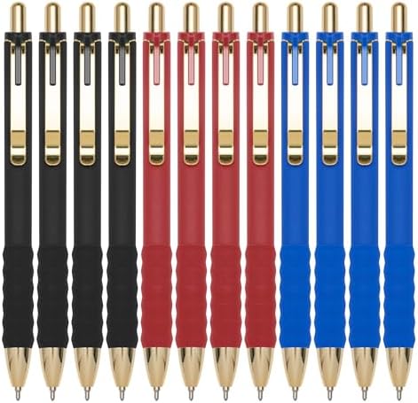 Linbsunne Ballpoint Pens Medium Point 1mm Pen with Super Soft Grip Ball Point Pen for Men Women Retractable Pens (Blue Ink+Black Ink+Red Ink)