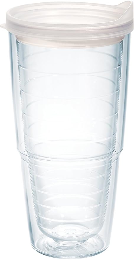 Tervis Clear & Colorful Lidded Made in USA Double Walled Insulated Tumbler Travel Cup Keeps Drinks Cold & Hot, 24oz, Clear Lid, 1 Count (Pack of 1) | Made in USA, Double-wall Insulated, Shatterproof, BPA-Free, Dishwasher Safe, Fits Most Cupholders, Gif...
