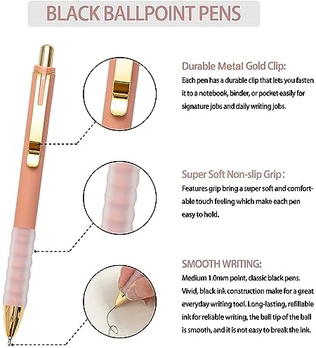 Linbsunne Ballpoint Pens Black Medium Point 1mm with Super Soft Grip Ball Point Pen for Men Women Retractable(gold-18 pcs)