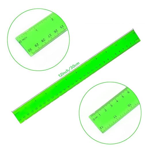 12-Inch Colorful Plastic Rulers - 7 Pack, Clear Rulers with Centimeters, Millimeters & Inches, Ideal for Kids, School Supplies, and Classroom Use, Assorted Colors