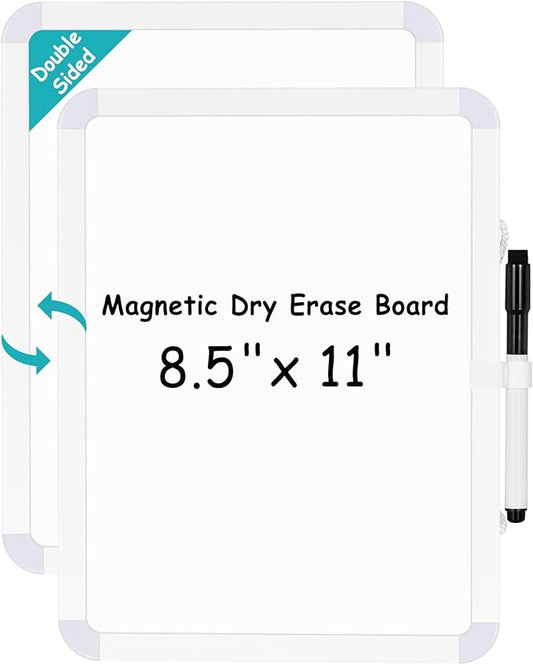 WALGLASS Small Dry Erase Whiteboard, 8.5" x 11" Magnetic White Board for Wall, Fridge, Locker, Portable Mini White Board for Kids, Students, Hang or Stick Whiteboard for Home, School, Office, Kitchen