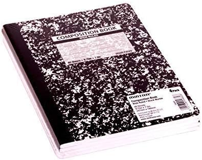 Mintra Office Composition Books - Sturdy Flexible Cover (4 Pack, Black Marble Comp - Wide Ruled)